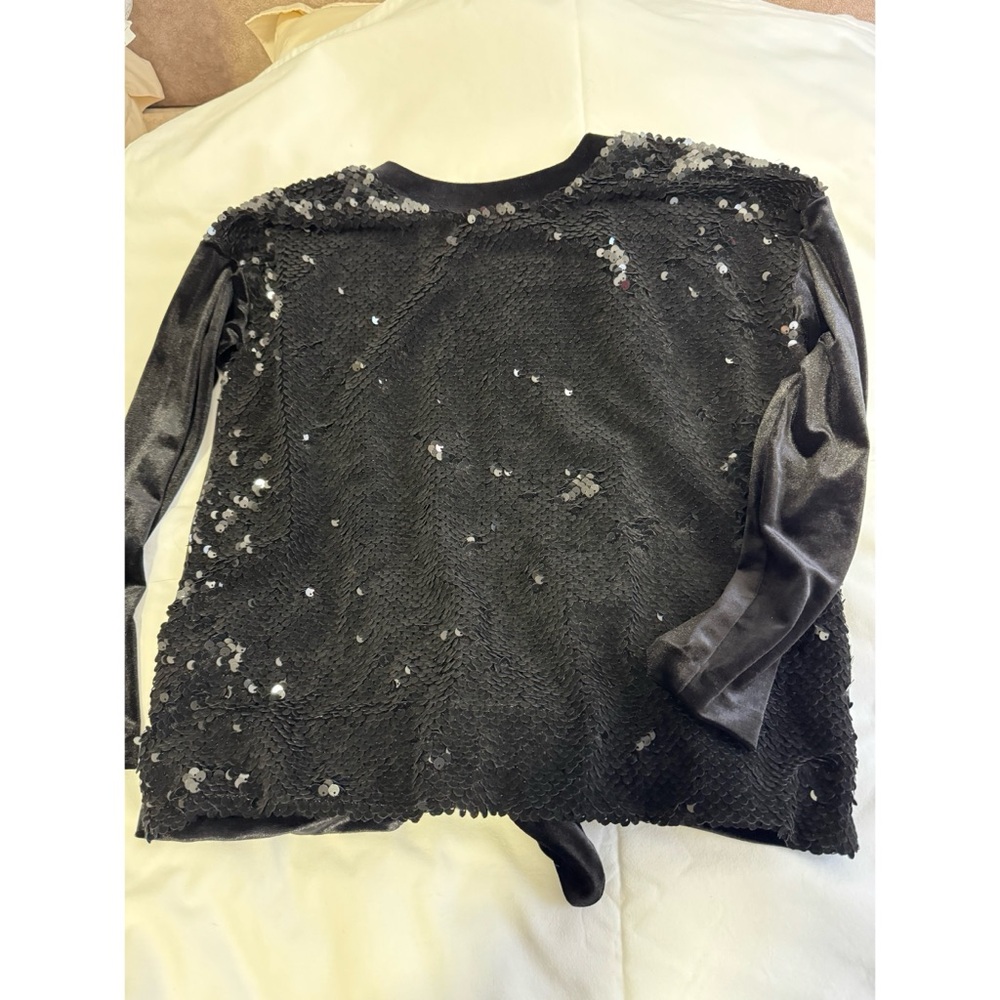 Maje Black Sequin Long Sleeve Top with Open Back